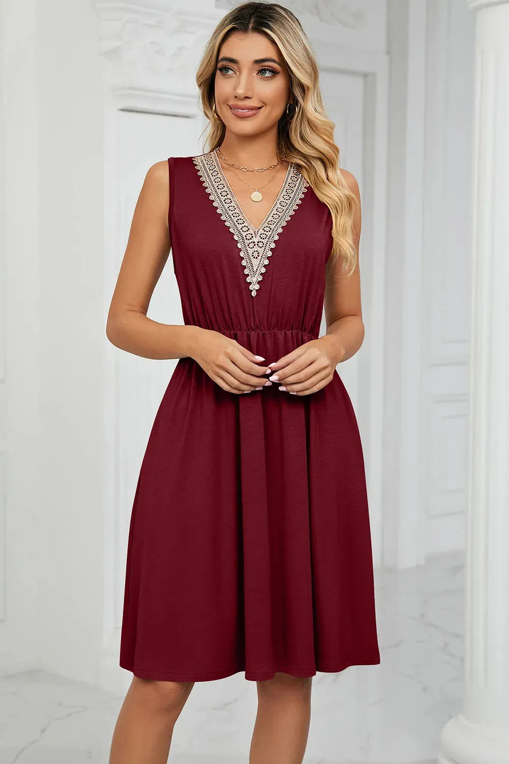 Pocketed V-Neck Wide Strap Dress Casual Dresses - Tophatter Daily Deals